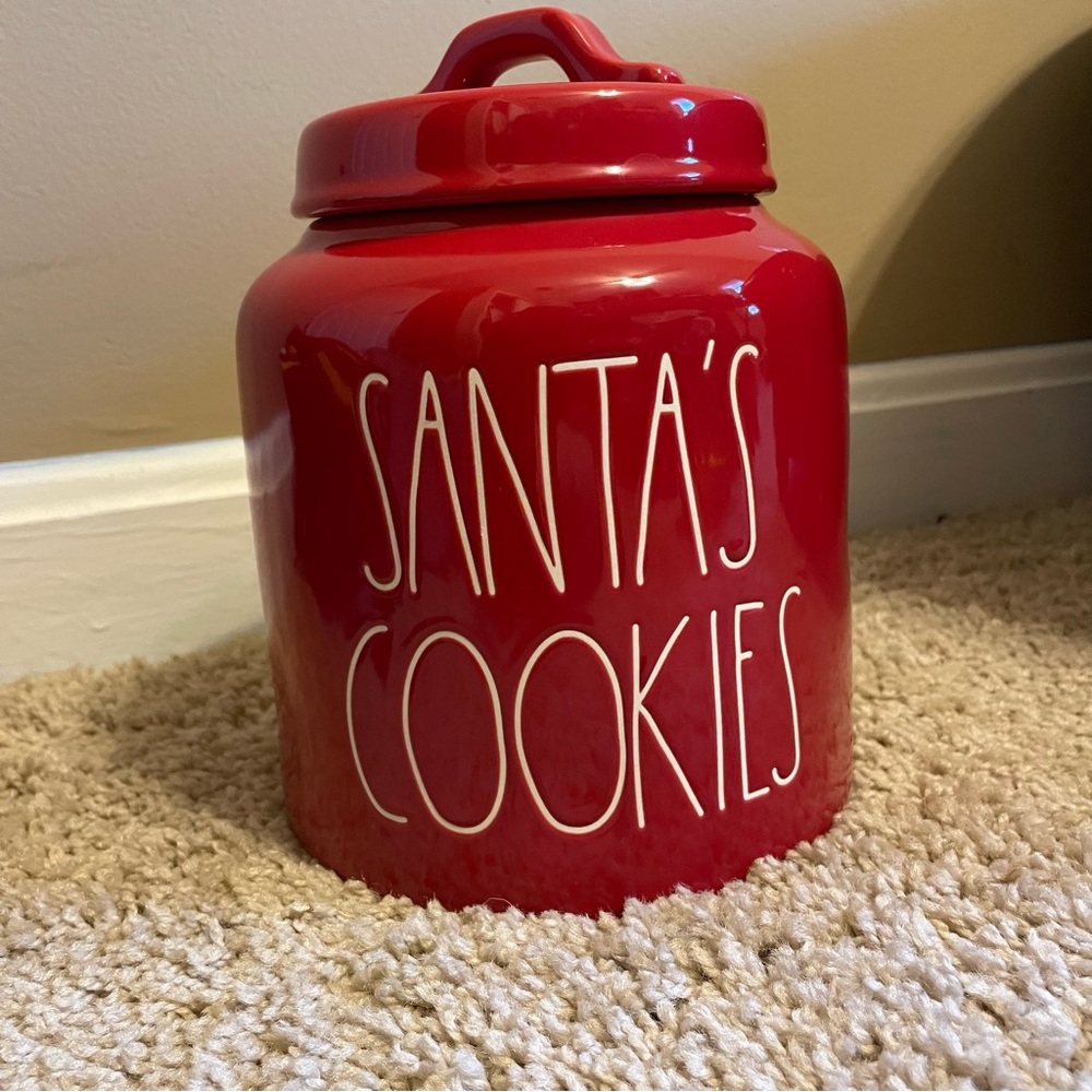 New Rae Dunn Santa’s Cookies Red Ceramic Cookie Jar